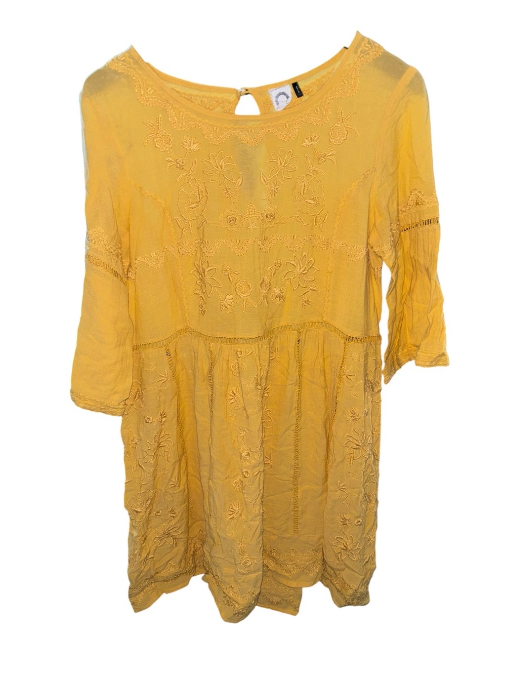 Anthropologie Akemi + Kin Mustard Yellow Embroidered Boho Mini Dress